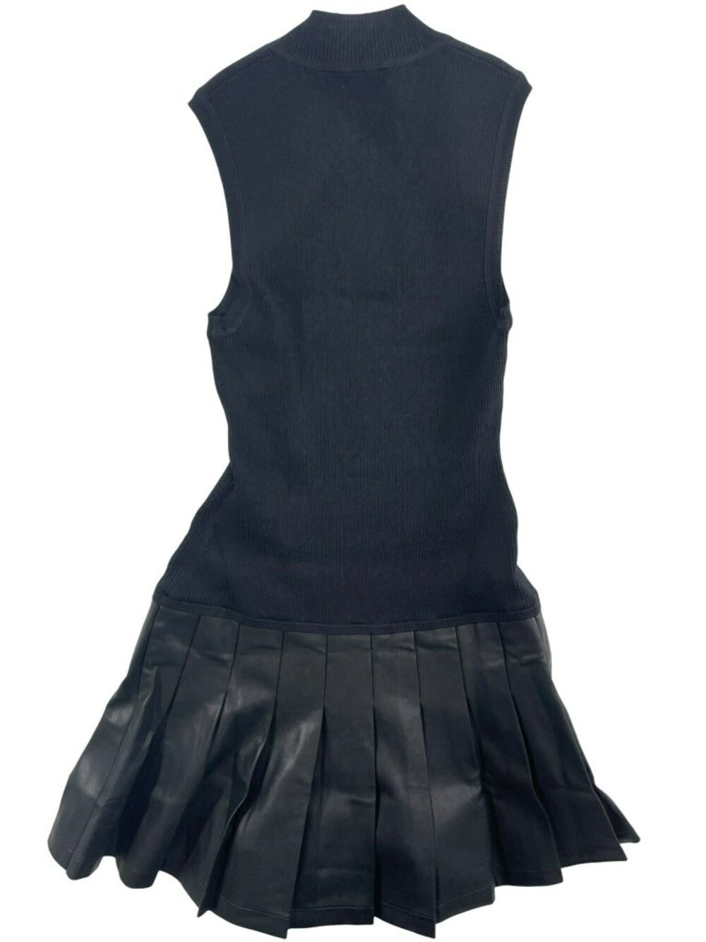Milly Leather Pleated Skirt Knit Dress Sleeveless Black Size Small MSRP $365 NEW - Picture 2 of 11